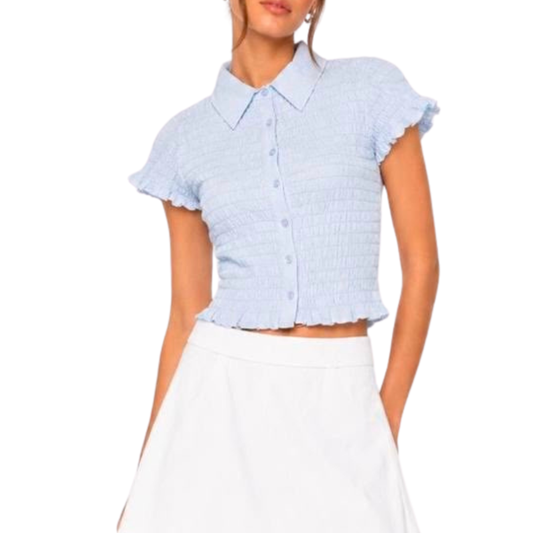 BLUSA TIPO CAMISA MANGA CORTA CELESTE