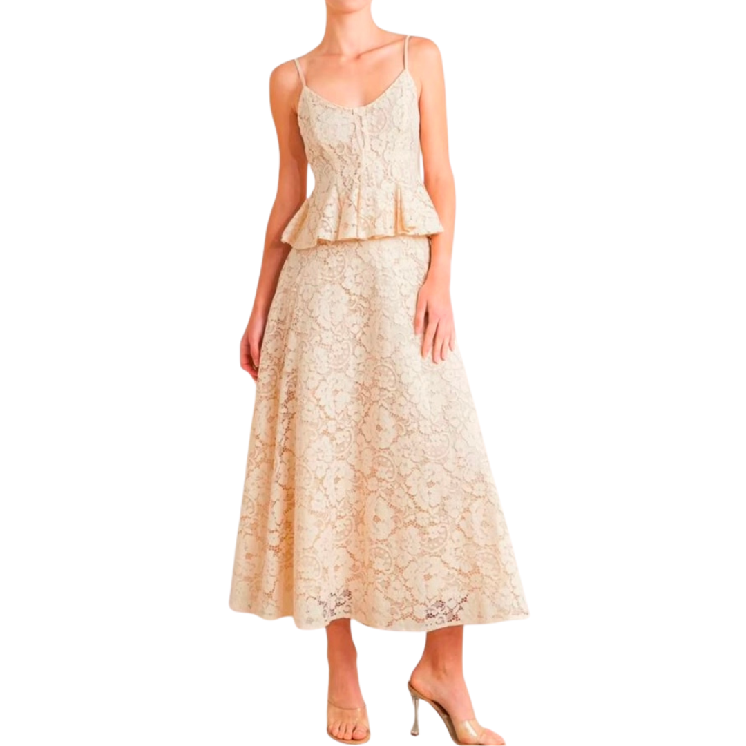 SET BLUSA Y FALDA ENCAJE BEIGE