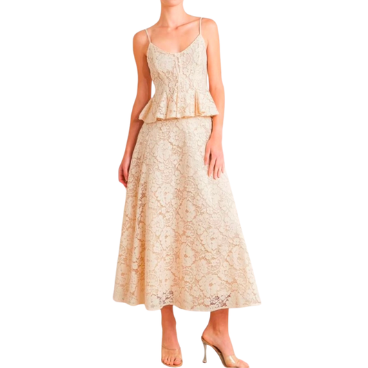 SET BLUSA Y FALDA ENCAJE BEIGE