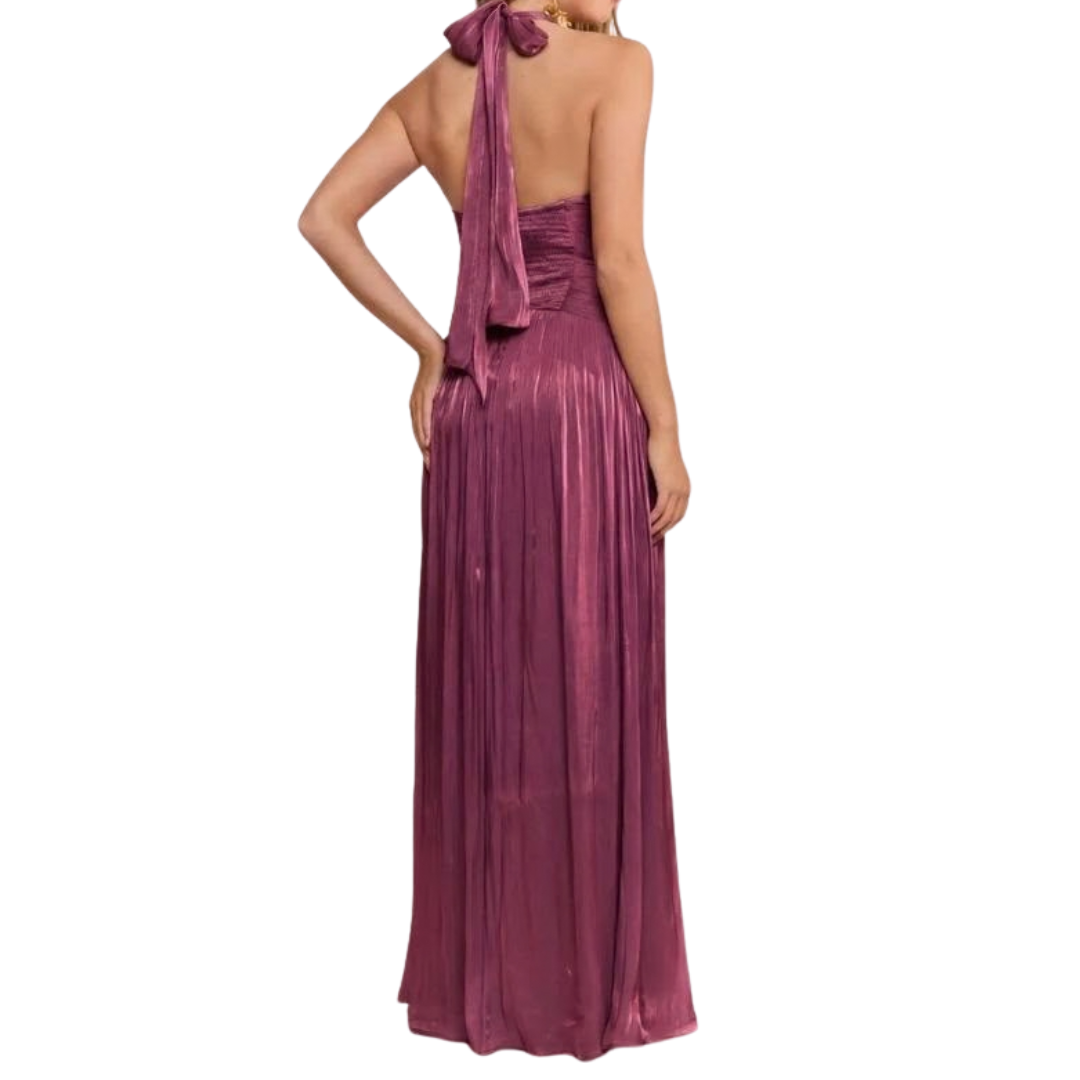 VESTIDO LARGO HALTER DRAPEADO FIUSHA