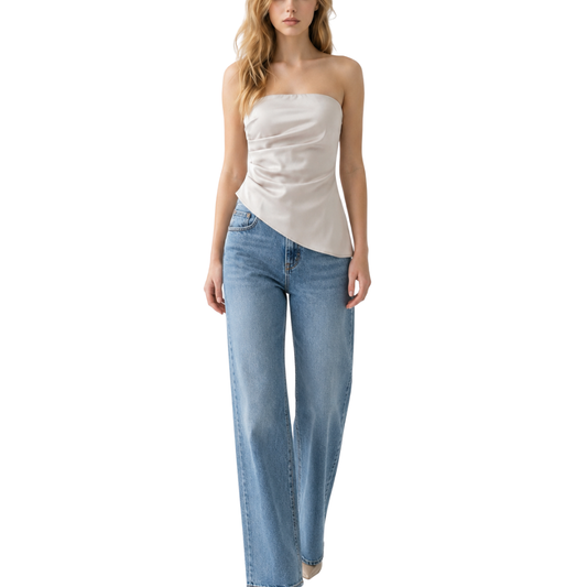 TOP STRAPLESS CON DRAPEADO BEIGE