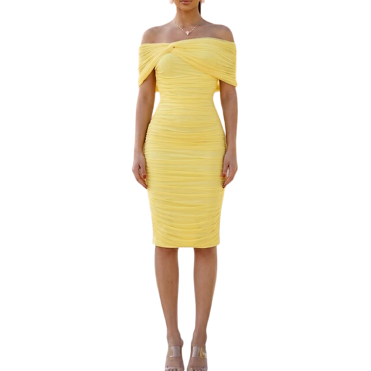 VESTIDO AMARILLO MESH HOMBROS CAIDOS