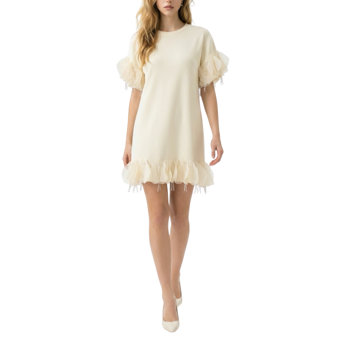 VESTIDO CORTO BLANCO CON APLICACIONES