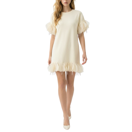 VESTIDO CORTO BLANCO CON APLICACIONES
