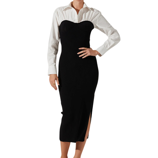 VESTIDO MIDI CON CAMISA Y TELA STRECH NEGRA