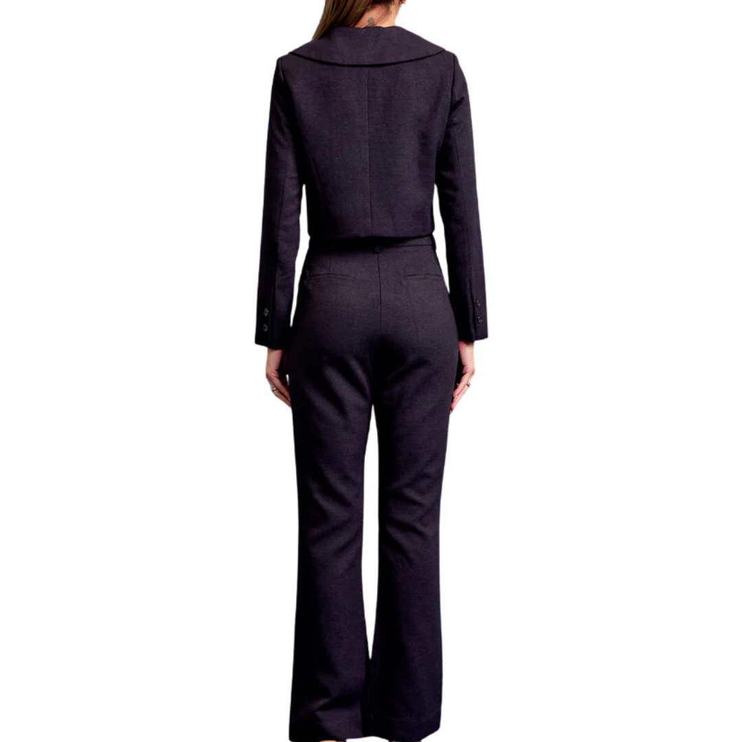 SET GRIS PANTALÓN Y BLAZER CON MOÑOS