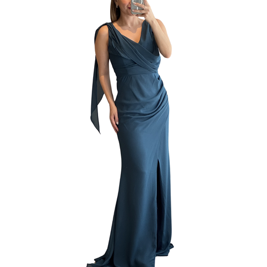 VESTIDO LARGO AZUL PETRÓLEO