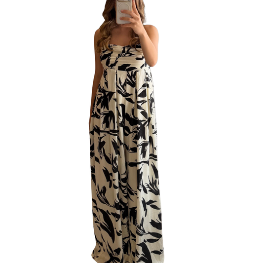 JUMPSUIT ESTAMPADO BEIGE CON NEGRO