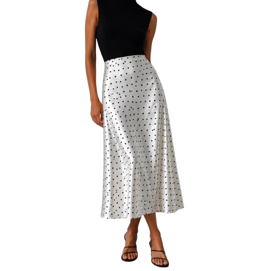 FALDA POLKA DOTS BEIGE CON NEGRO