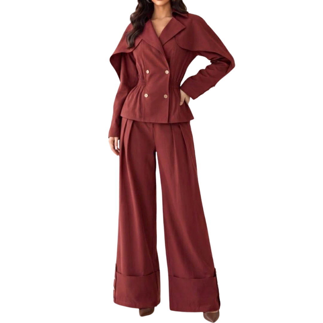 SET PANTALON Y CHAQUETA BURGUNDY CON BOTONES DORADOS