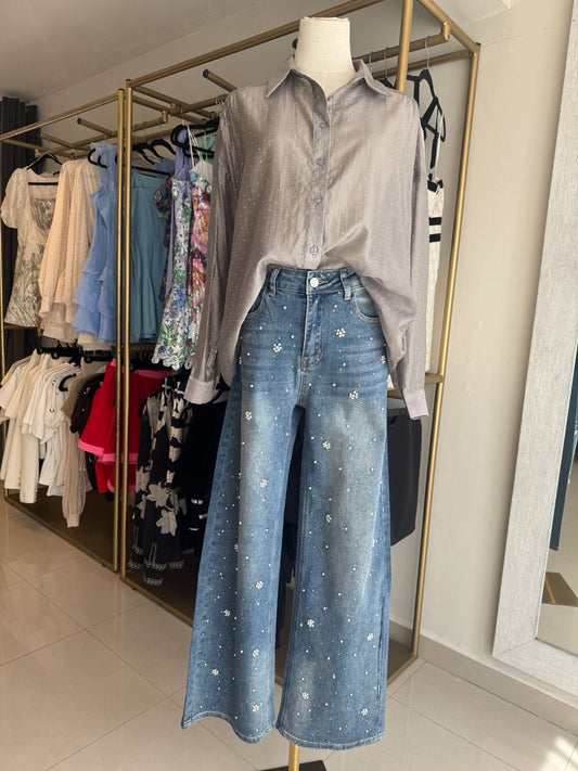 CAMISA GRIS CON BRILLOS