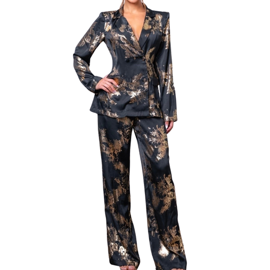 SET PANTALON Y BLAZER NEGRO CON DRADO