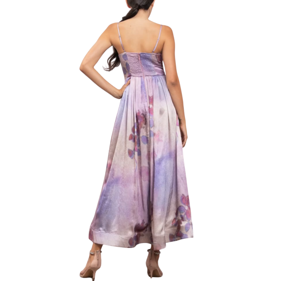 VESTIDO MIDI SATIN TONOS LILA