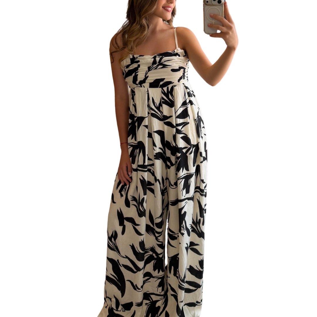 JUMPSUIT ESTAMPADO BEIGE CON NEGRO