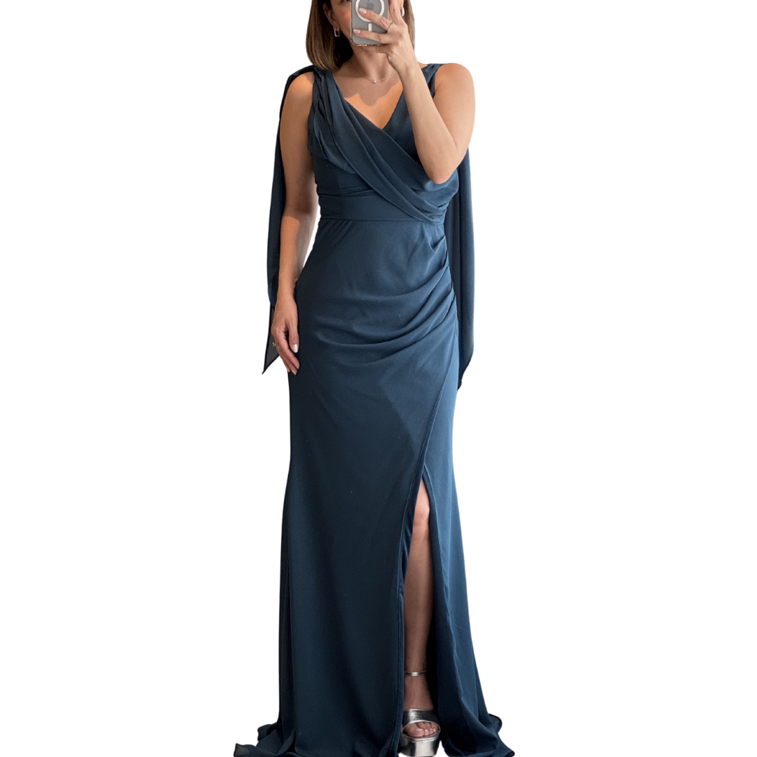 VESTIDO LARGO AZUL PETRÓLEO