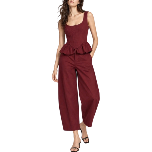 SET PANTALON Y BLUSA CORTE PEPLUM BURGUNDY