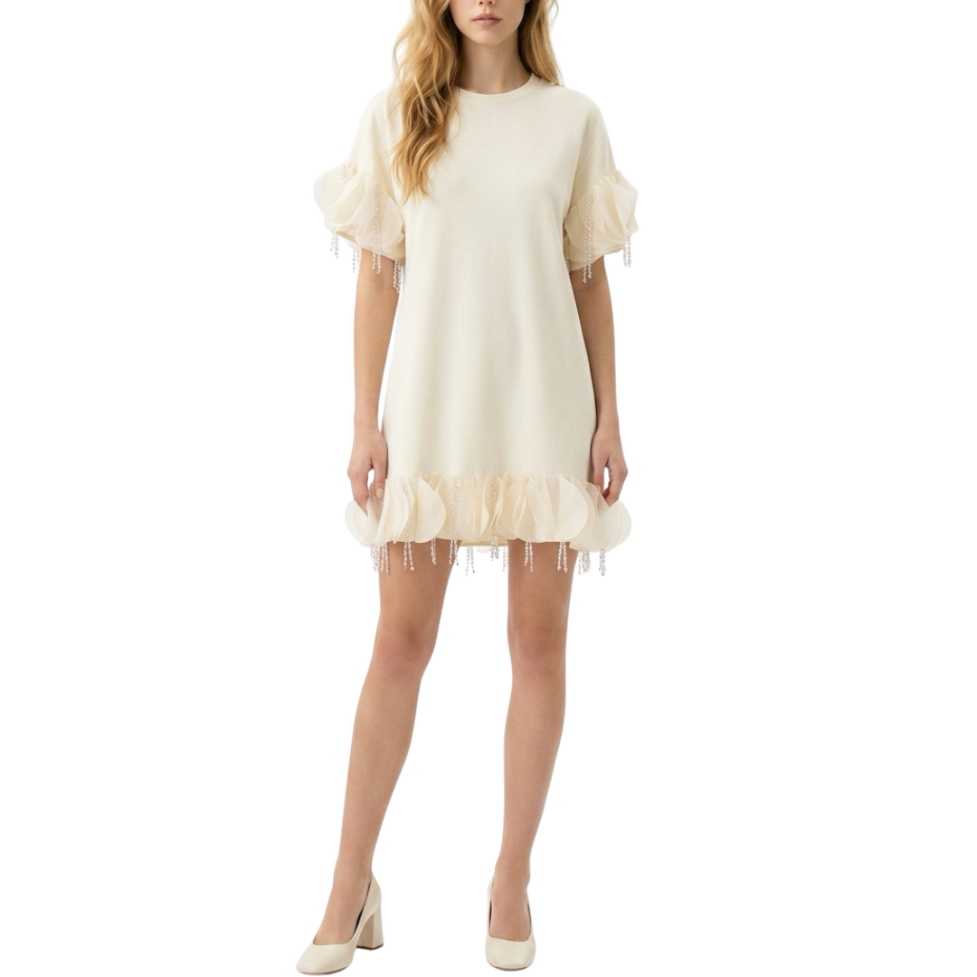 VESTIDO CORTO BLANCO CON APLICACIONES