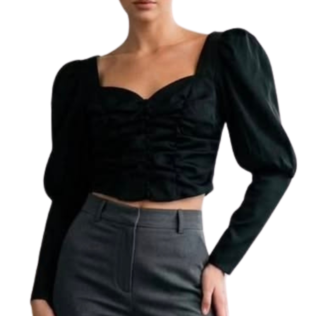 BLUSA MANGA LARGA NEGRA CON TRANSPARENCIAS