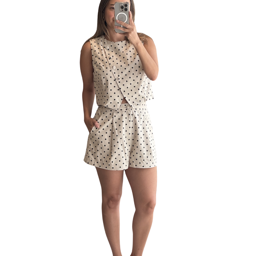 SET TOP Y SHORT BEIGE POLKA DOTS