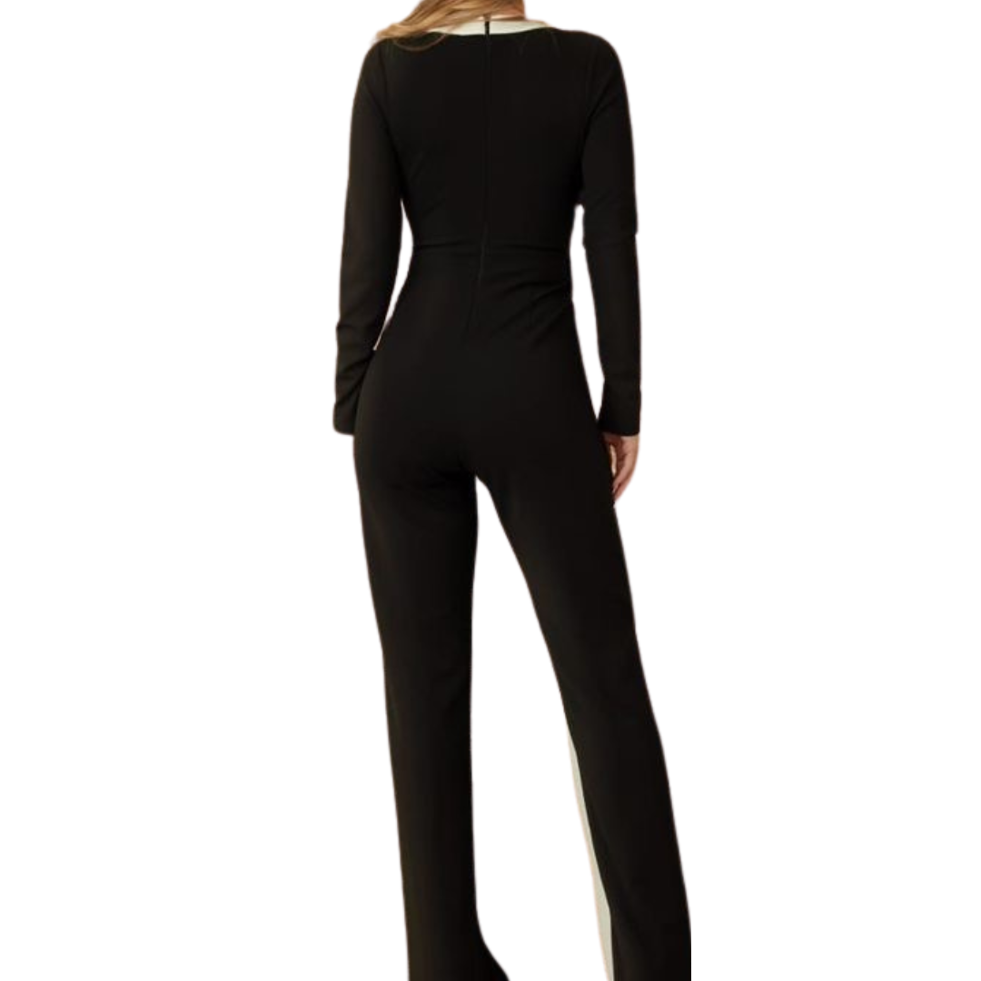 JUMPSUIT MNAGA LARGA  BLACK N WHITE CON BOTONES DORADOS