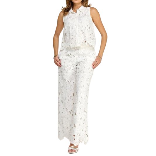 SET BLANCO BLUSA Y PANTALÓN DE ENCAJE