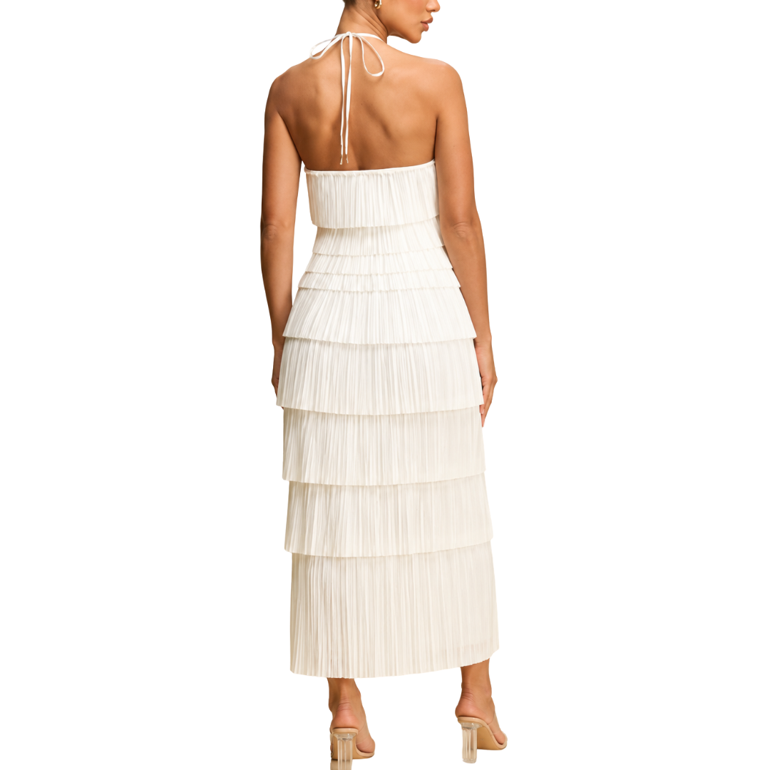 VESTIDO MIDI BLANCO CON TABLONES