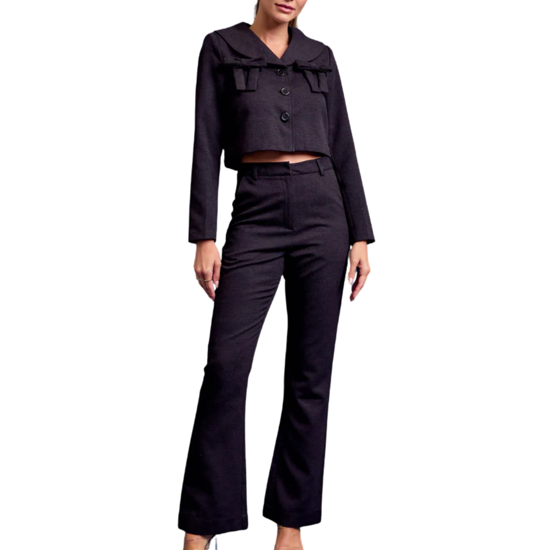 SET GRIS PANTALÓN Y BLAZER CON MOÑOS