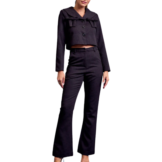 SET GRIS PANTALÓN Y BLAZER CON MOÑOS