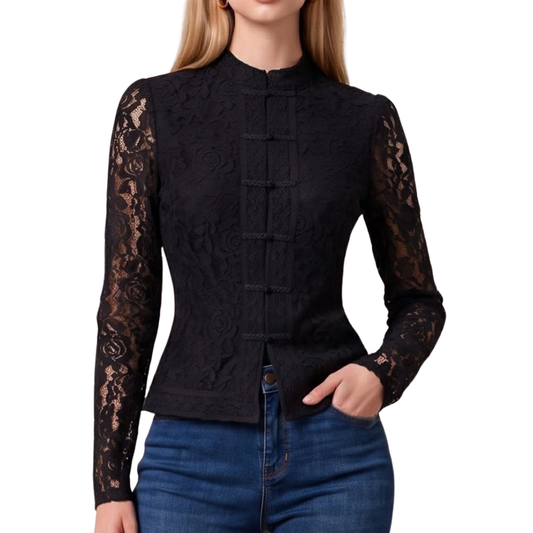 BLUSA NEGRA MANGA LARGA DE ENCAJE