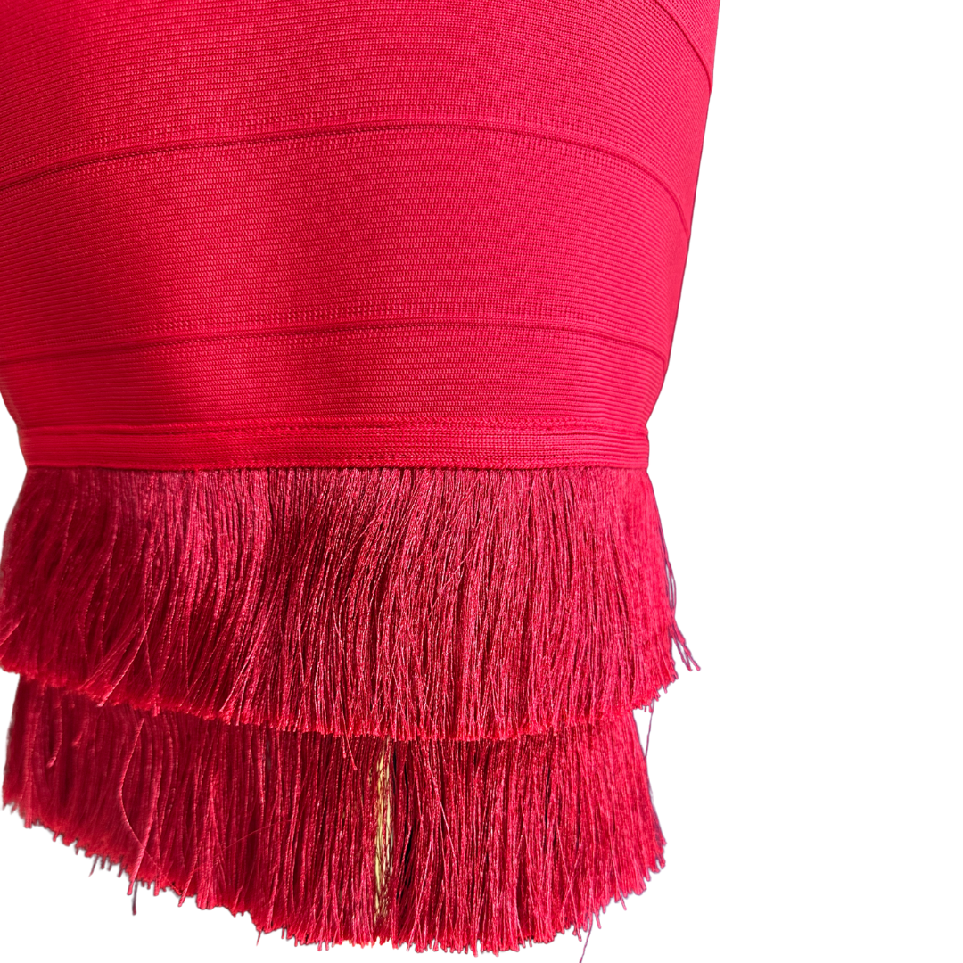 VESTIDO MIDI ROJO CON FLECOS