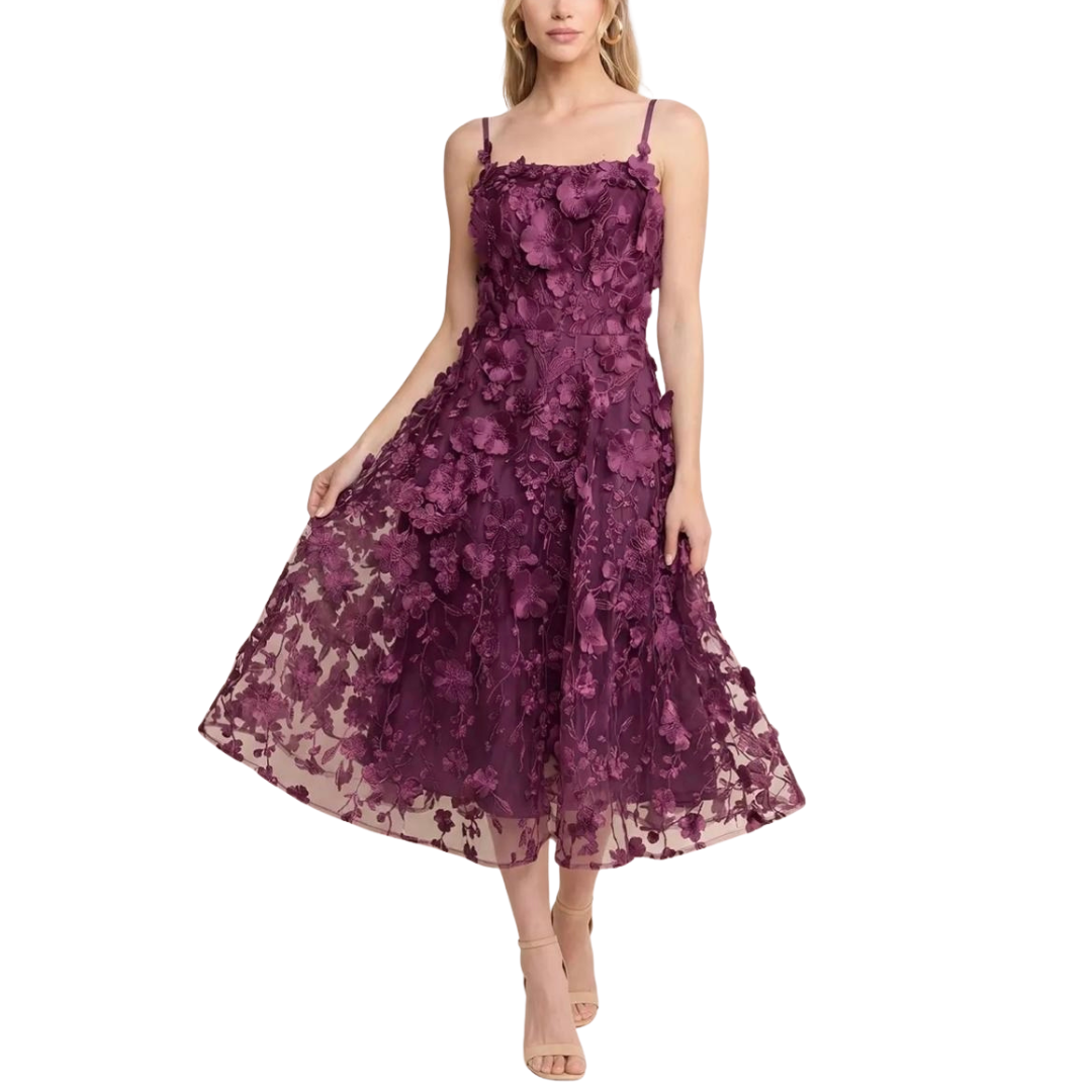 VESTIDO MIDI CON FLORES UVA
