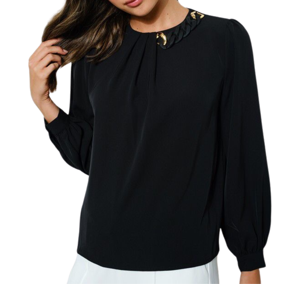 BLUSA CON CADENA MANGA LARGA NEGRO