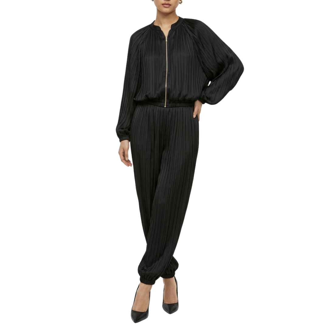 SET CHAQUETA Y PANTALON JOGGER NEGRO DE SATIN