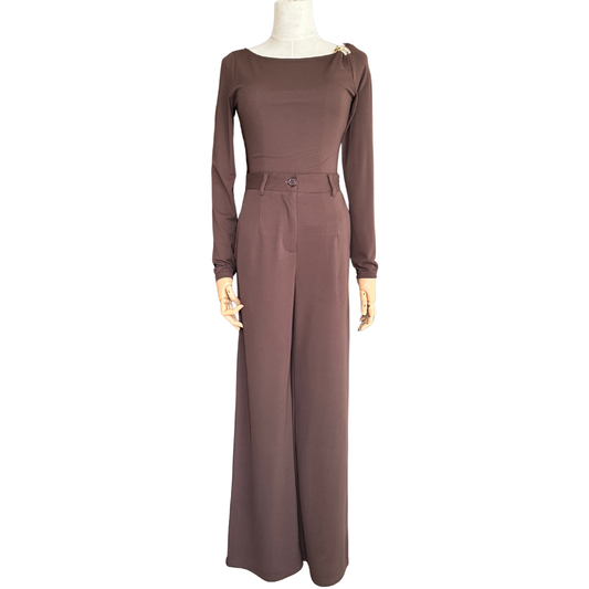 SET BLUSA MANGA LARGA Y PANTALON CAFE