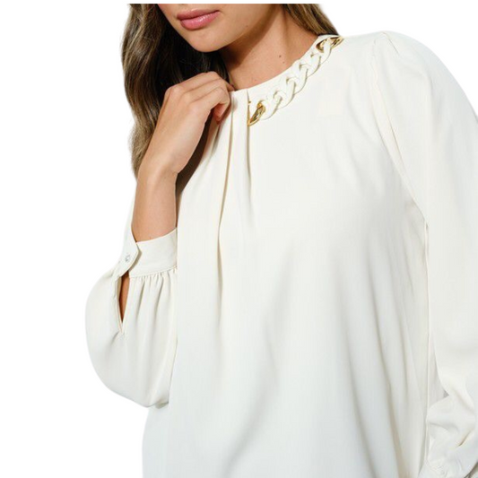 BLUSA CON CADENA MANGA LARGA BEIGE