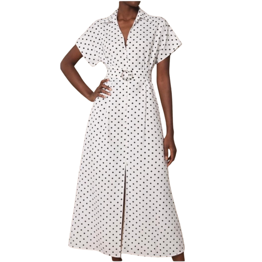 VESTIDO MIDI POLKA DOTS BLANCO CON NEGRO