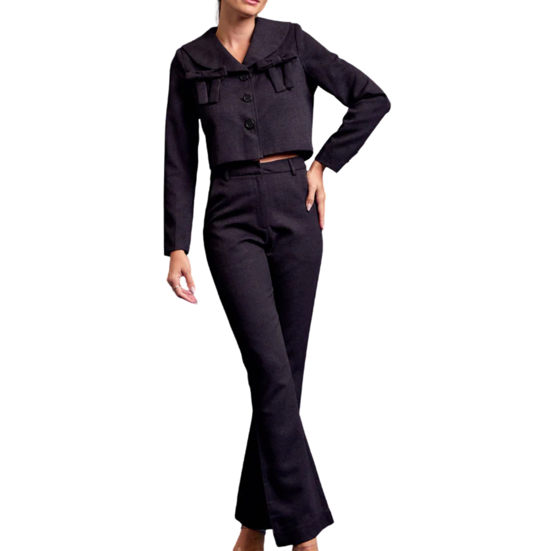 SET GRIS PANTALÓN Y BLAZER CON MOÑOS