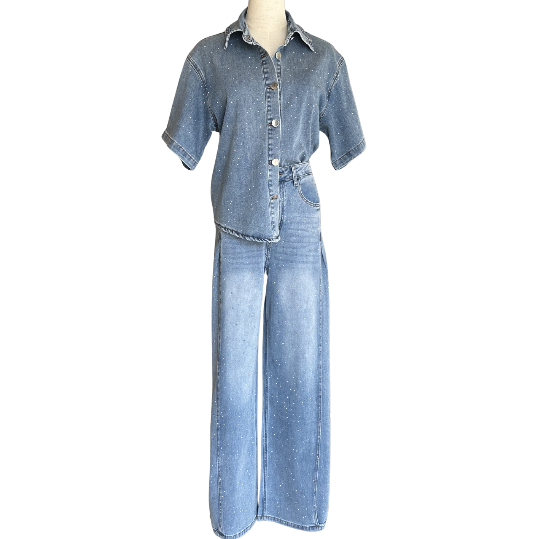 SET DENIM BLUSA CON PANTALÓN BRILLOS