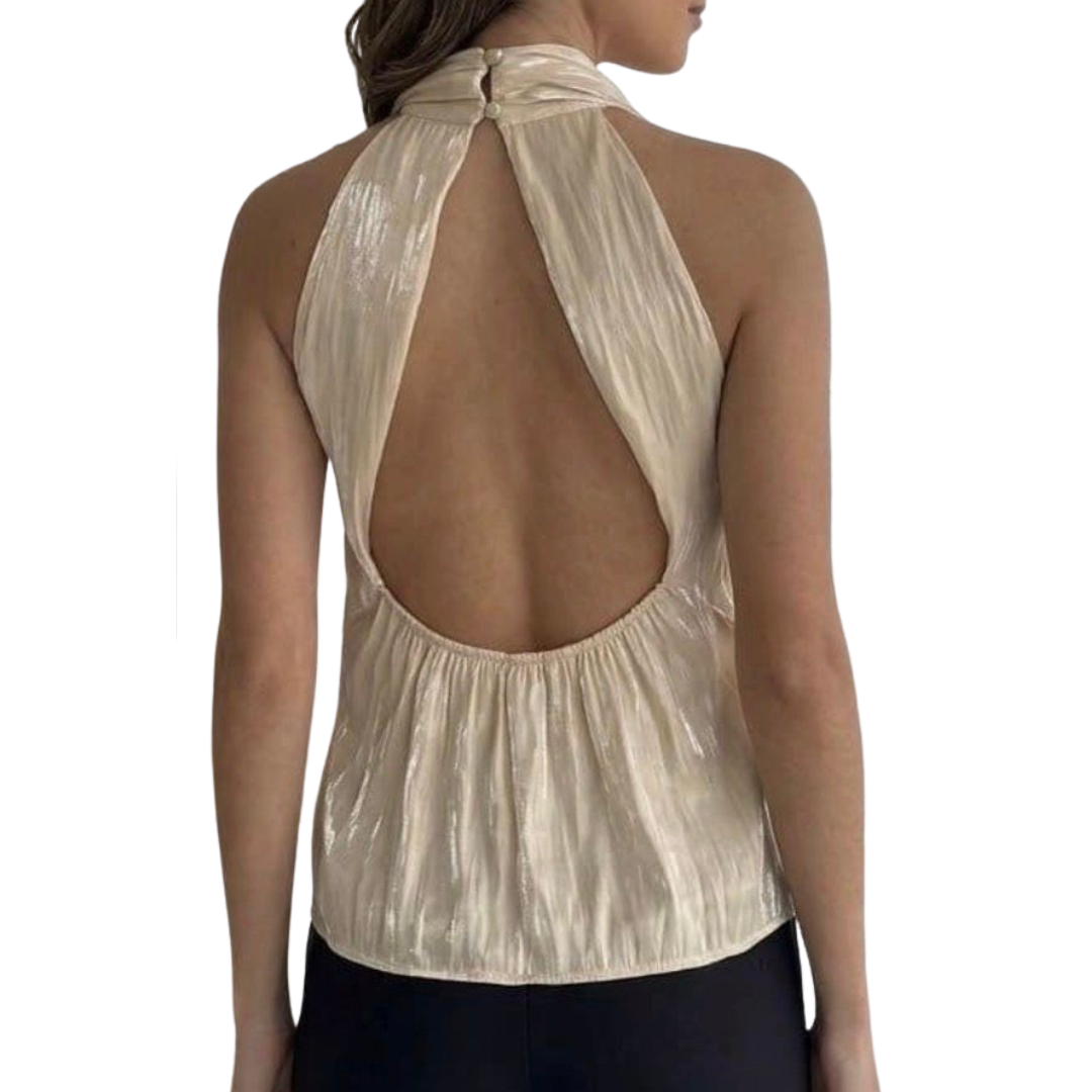 BLUSA BEIGE CUELLO ALTO SIN ESPALDA
