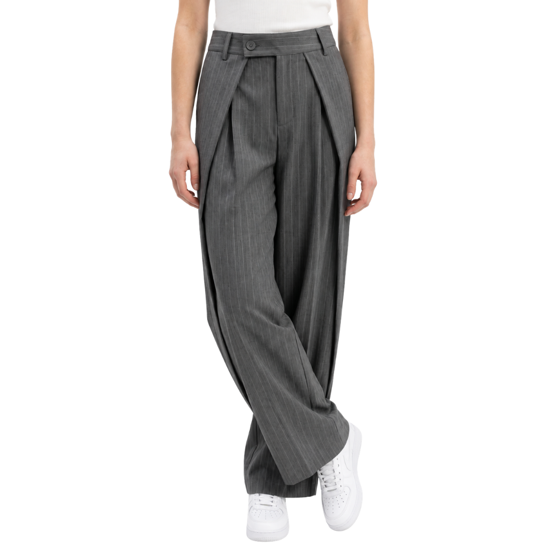 PANTALON RAYAS GRIS CON BLANCO
