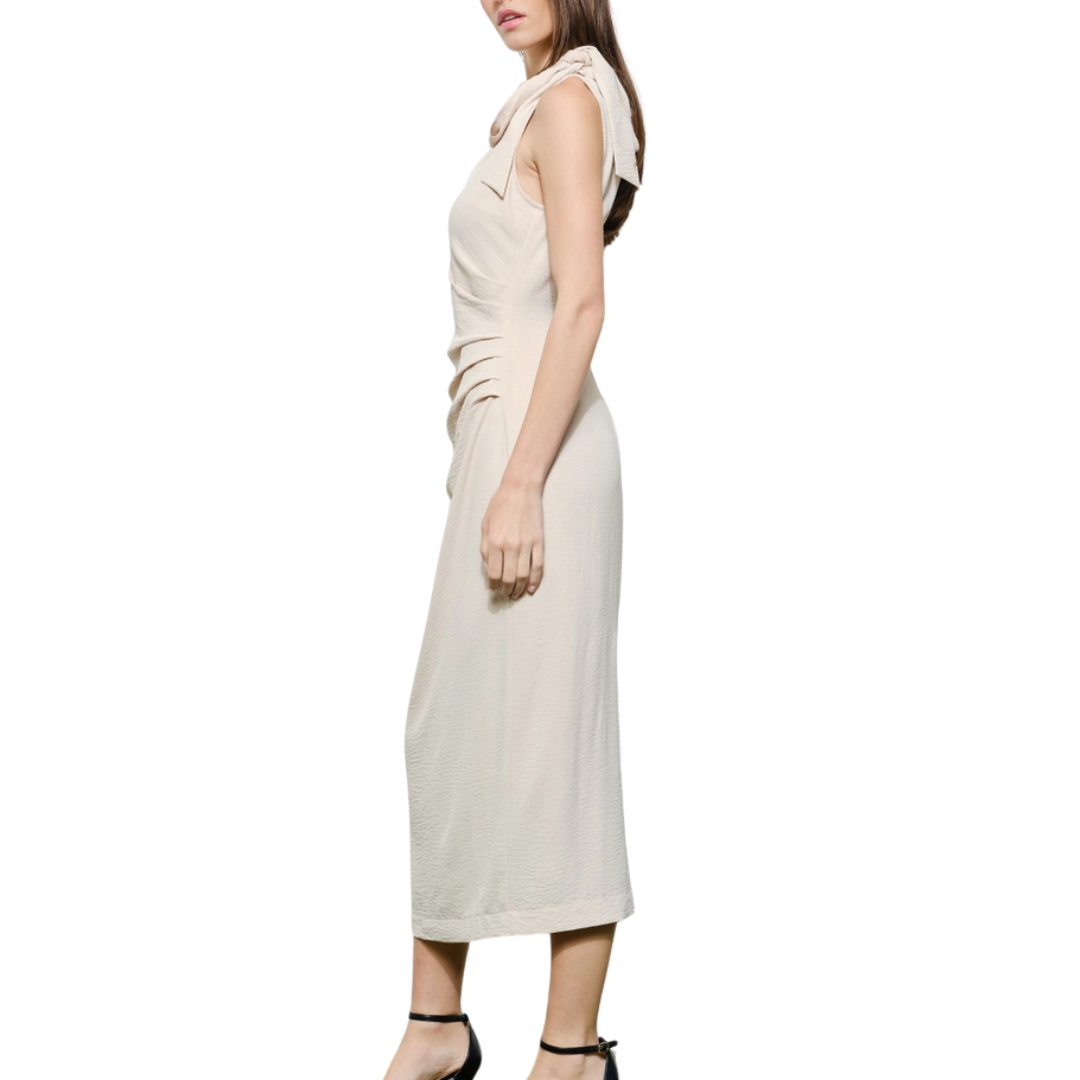 VESTIDO BEIGE MIDI SIN MANGA