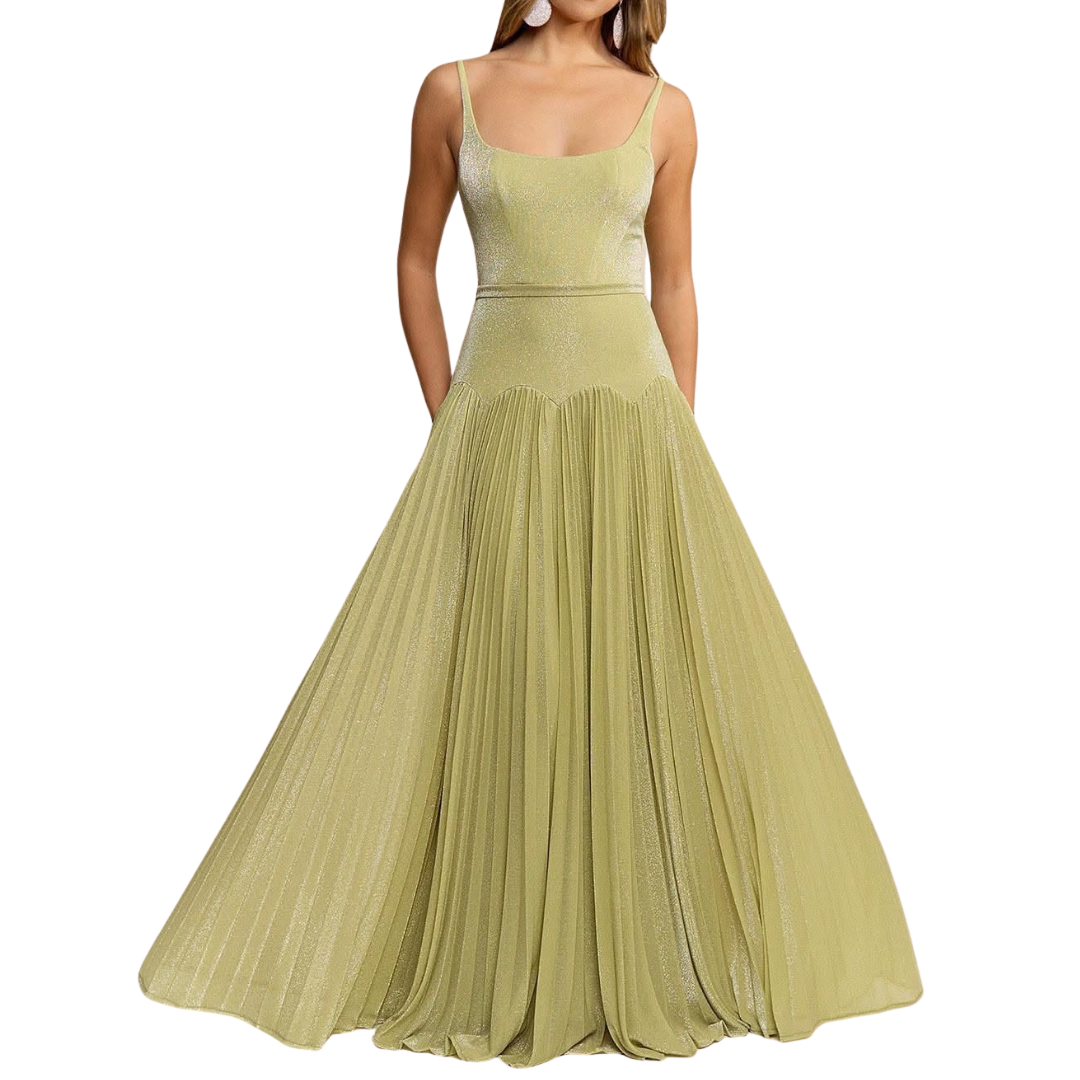 VESTIDO LARGO VERDE SPARKLES CON TIRANTES