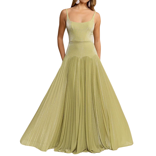 VESTIDO LARGO VERDE SPARKLES CON TIRANTES