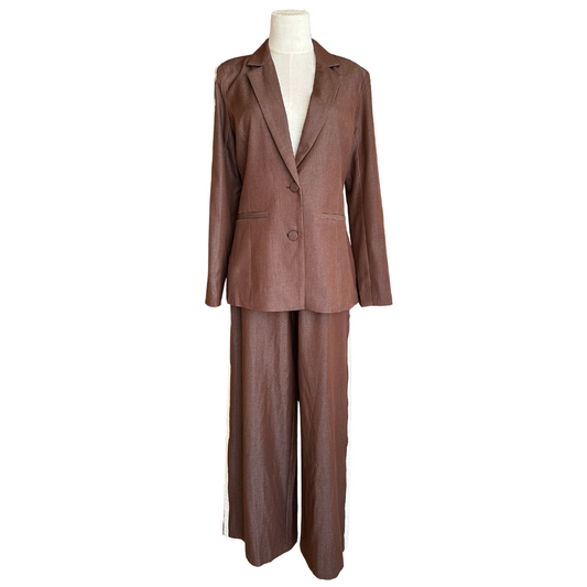 SET CAFÉ BLAZER Y PANTS CON BLANCO