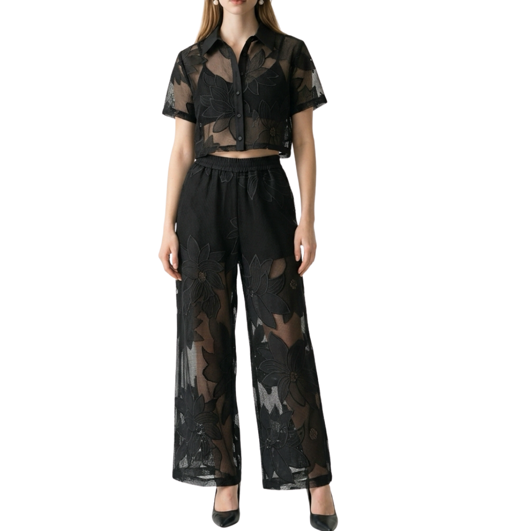 SET PANTALÓN Y BLUSA NEGRO ENCAJE