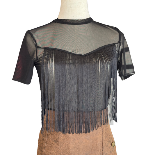 BLUSA NEGRA CON FLECOS DE MESH