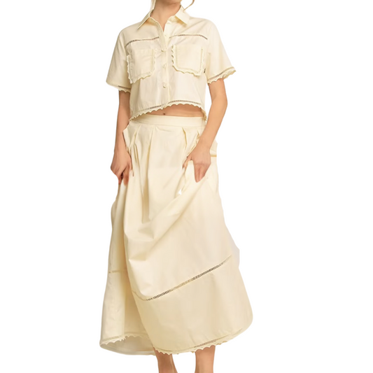 SET FALDA Y BLUSA CON BORDADO CAFE CLARO