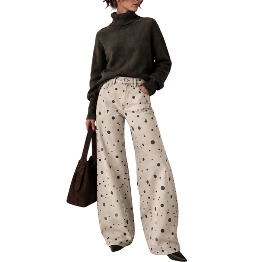 PANTALON POLKA DOTS BEIGE CON NEGRO