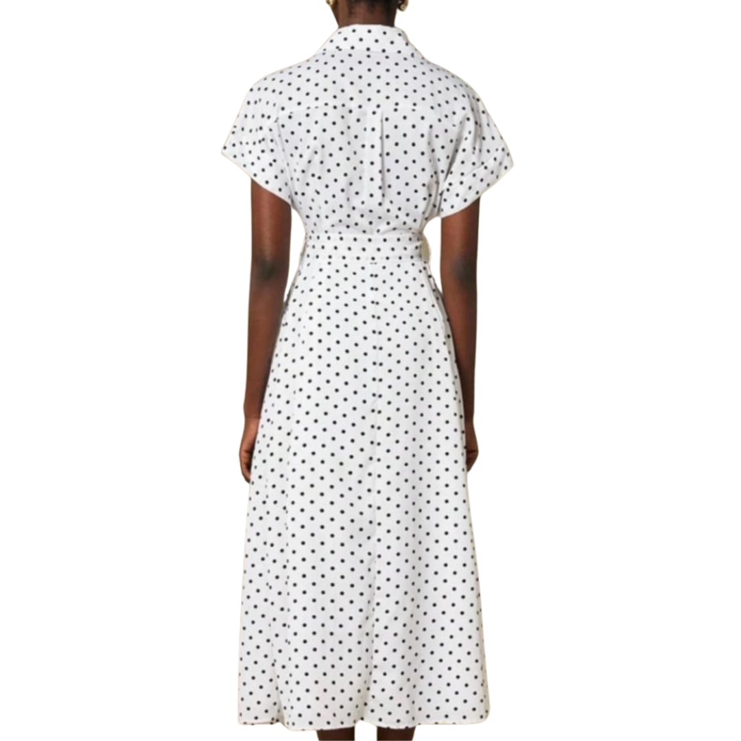 VESTIDO MIDI POLKA DOTS BLANCO CON NEGRO