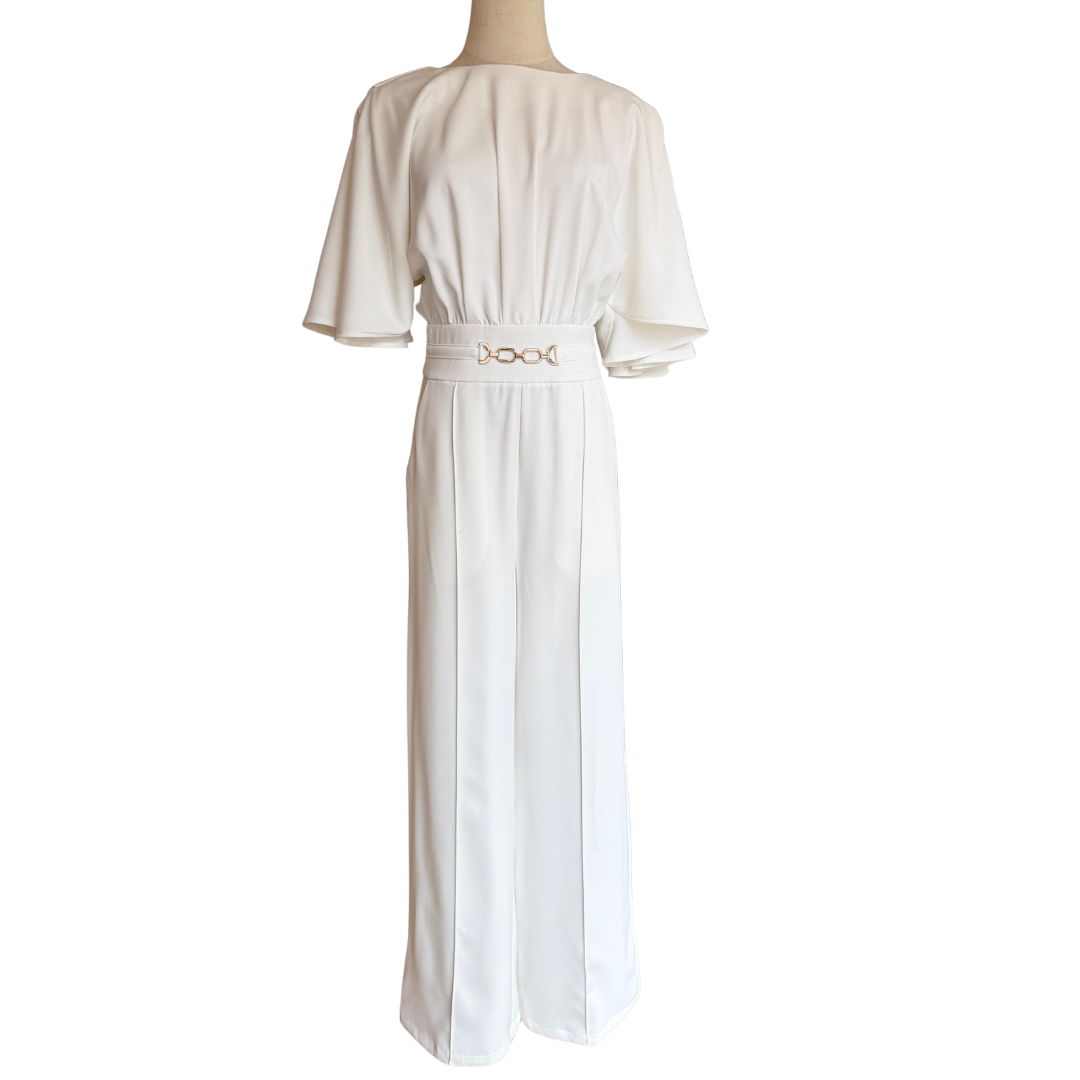 JUMPSUIT BLANCO CON MANGA Y DETALLE DORADO